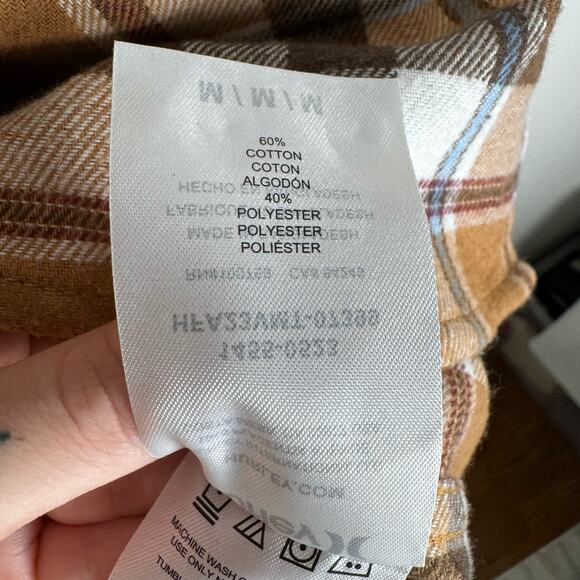 SOLD Hurley Mens Flannel Shirt Size M Plaid Logo Button Down Shirt Brown Tan - Picture 8 of 14
